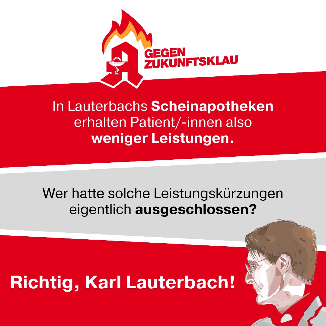 "𝗪𝗮𝘀 𝗛𝗲𝗿𝗿 𝗟𝗮𝘂𝘁𝗲𝗿𝗯𝗮𝗰𝗵 𝗳ü𝗿 𝗱𝗶𝗲 𝗔𝗽𝗼𝘁𝗵𝗲𝗸𝗲𝗻 𝗽𝗹𝗮𝗻𝘁 - 𝘂𝗻𝗱 𝘄𝗮𝗿𝘂𝗺 𝗲𝘀 𝗴𝗲𝗳ä𝗵𝗿𝗹𝗶𝗰𝗵 𝗶𝘀𝘁 ❌

𝗔𝗽𝗼𝘁𝗵𝗲𝗸𝗲𝗻 𝘀𝘁ä𝗿𝗸𝗲𝗻. 𝗝𝗲𝘁𝘇𝘁!"

#gegenzukunftsklau #zukunftsklau #apothekenprotest