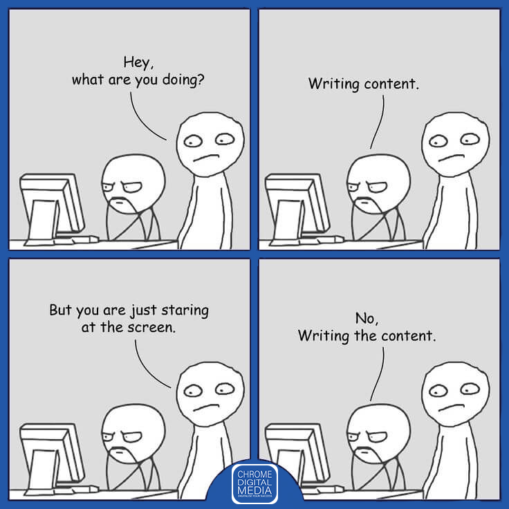 Writing content? = staring intensely, hoping words appear by magic. 🪄
.
🌐 Visit our website - chromedm.com/digital or
📧 Mail us at - digital@chromedm.com to learn more about our services
_
#ChromeDigitalMedia , #digitalmarketingagency , #Memes , #ContentCreation , #Content