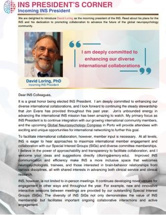 Read about Dr. David Loring’s plans for the INS as an incoming president and his dedication to fostering collaboration within the global neuropsychology community: buff.ly/3HYpLMK