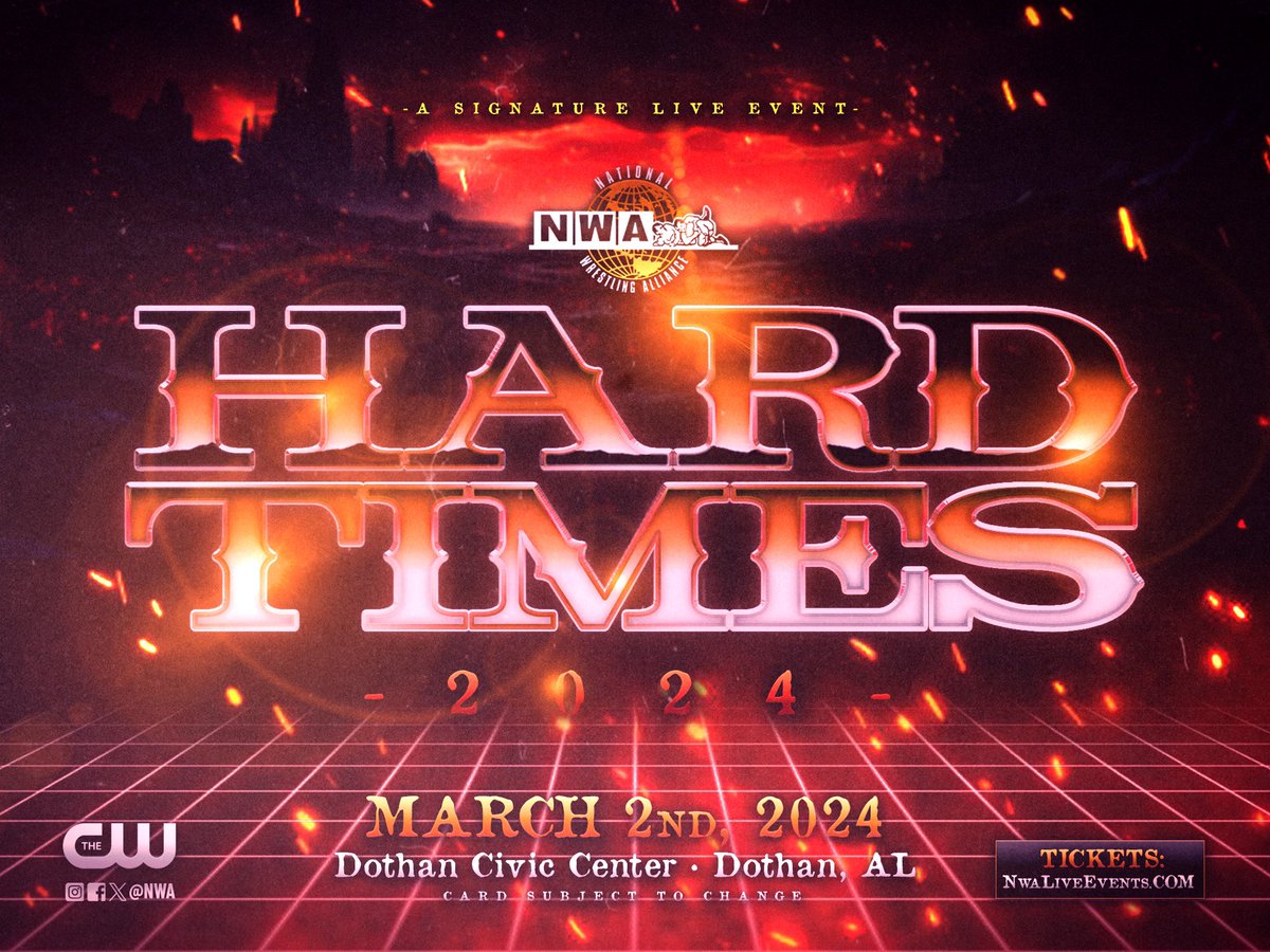 Tickets are very limited for NWA Hard Times! If you’re interested in attending, grab your seats now! NWALiveEvents.com 🎟️