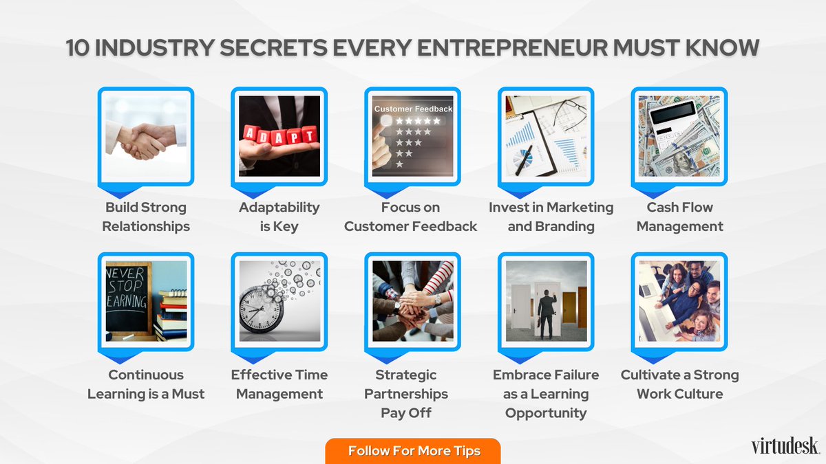 virtudeskcom's tweet image. Behind every successful entrepreneur are these 10 industry secrets! 🕵️‍♂️ Here are 10 industry secrets that can shape your entrepreneurial journey. #BusinessHacks