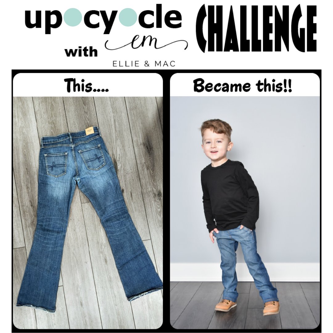 Ellieandmac's tweet photo. You'll never believe where the fabric for these jeans came from. Check out the second picture and come back, I'll wait! 😀
Cool, right?!Connie used our Kids Flare and Straight Pants Pattern. ❤️ #ellieandmac #ellieandmacpatterns #diyjeans #diypants #pantspattern #kidssewingpattern https://t.co/I6GvfgViGg