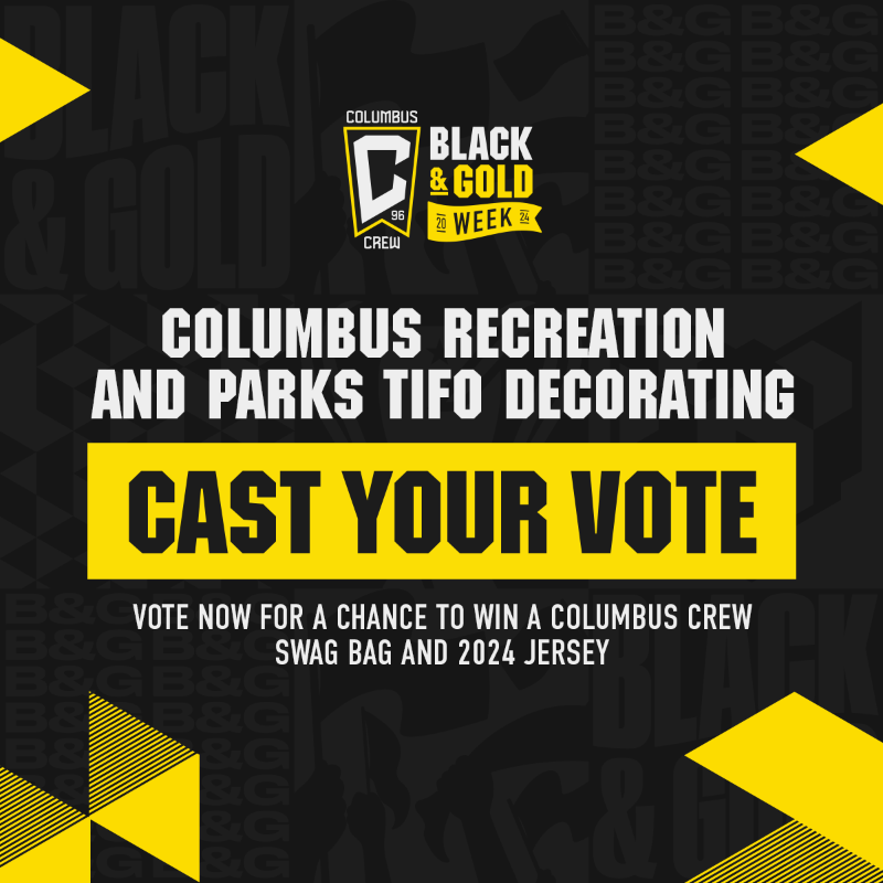 ColumbusCrew's tweet photo. Black &amp; Gold All Around Town 🎨

Various Columbus Recreation and Parks locations have created mini tifos to celebrate Black &amp; Gold Week. Vote now for your favorite for the chance to win a Crew swag bag and a 2024 jersey. 

#Crew96 | @ColsRecParks