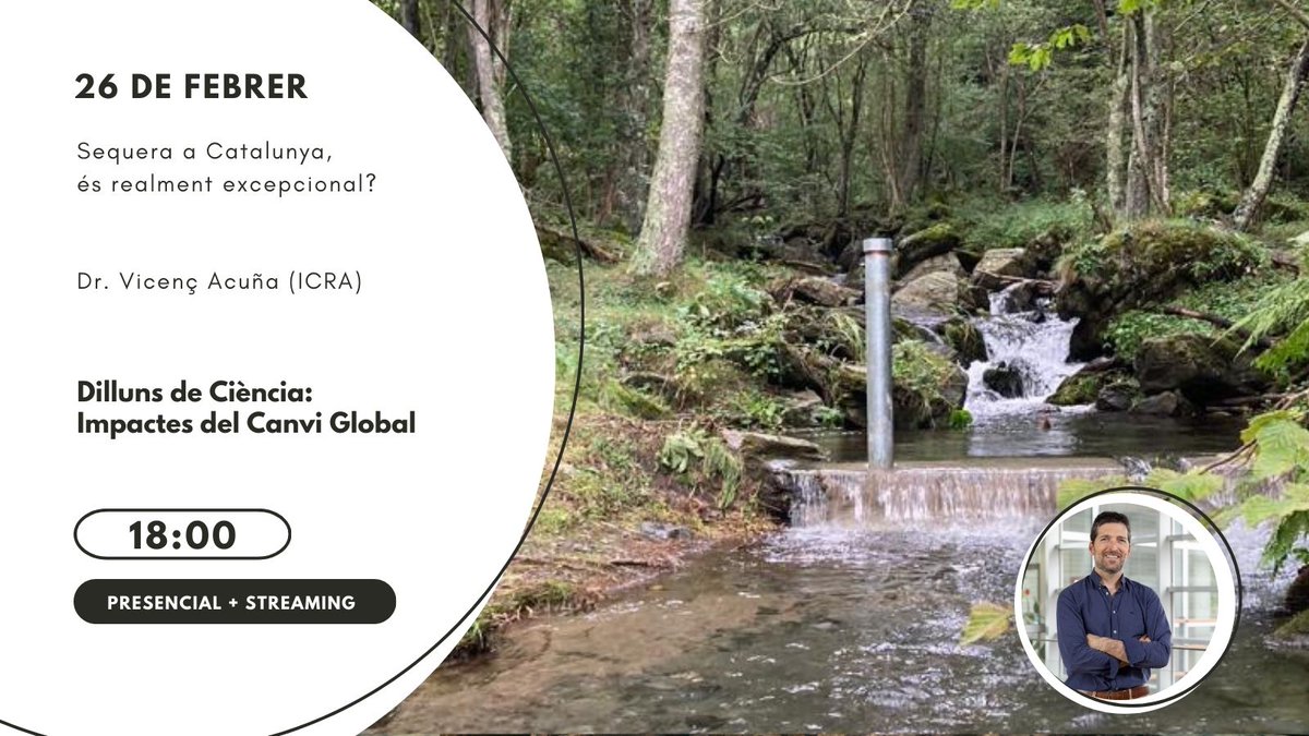 Recordeu! Avui, a les 18:00, el Dr. <a href="/VicencAcuna/">Vicenç Acuña</a> <a href="/IcraWater/">ICRA</a>, posarà de manifest la necessitat crucial d'una gestió sostenible de l'aigua en regions vulnerables.

📍Presencial (C/Hospital, 64) i en 📲 Streaming acortar.link/uzMO8c