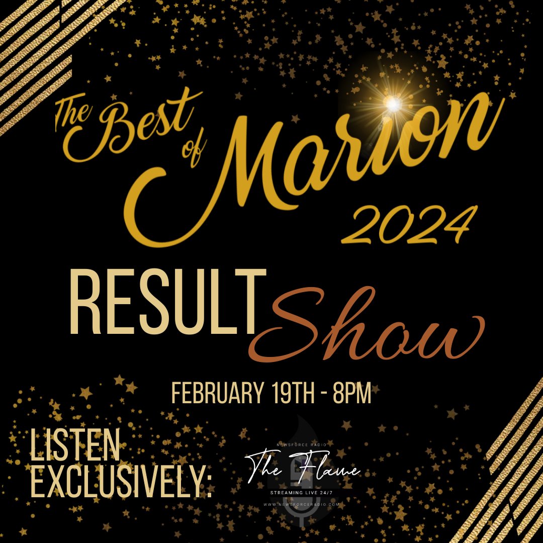 Tonight! Find out who is taking home bragging rights for The Best of Marion 2024!

Listen exclusively on NewsForce Radio - The Flame by downloading the app!

onelink.to/wpxssg