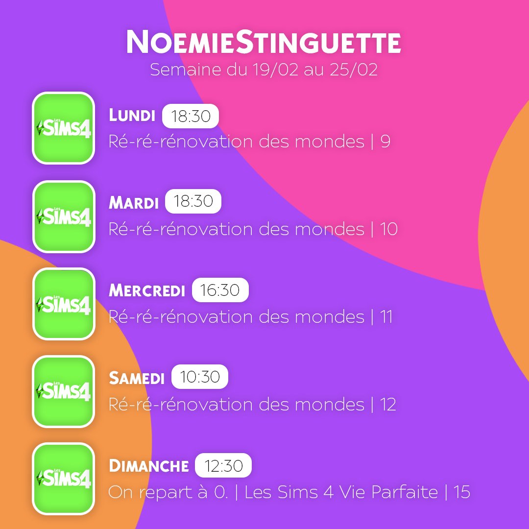 C'est parti pour une semaine bien remplie👀
Encore et toujours des Sims, j'ai du retard à rattraper ! (je voulais m'amuser et changer le planning et j'ai passé beaucoup trop de temps dessus, vous saurez donc pourquoi je suis en retard ce soir si je n'arrive pas à tout boucler)⏰