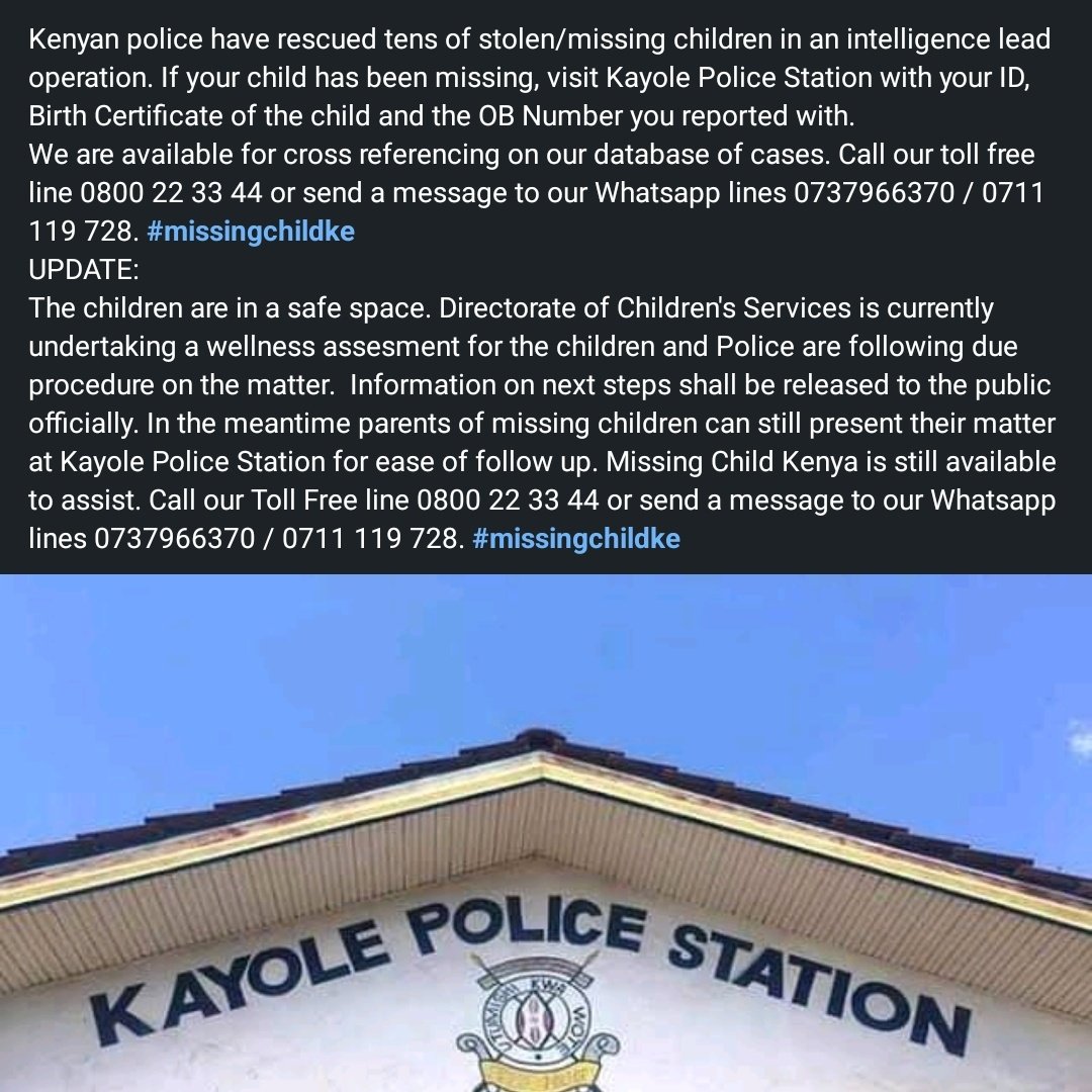 Update by  #MissingchildKE share widely, help reunite families.