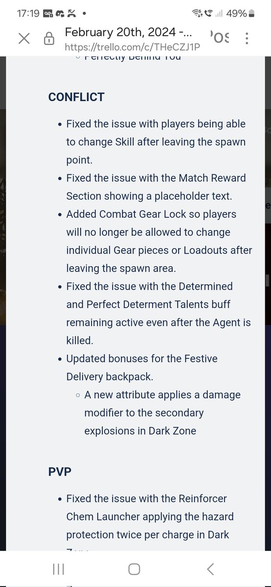 Changes coming to conflict tomorrow. Gear lock and a very welcome fix to determined though I'd have liked for it to be removed from pvp altogether tbh.... talent of the pussy 

#TheDivision2