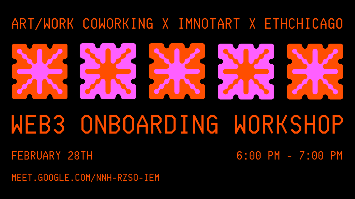 Creative work is the future. Chicago is on the frontiers of new experiences in art, technology, and work. Join me, @im_not_art, @0xEthChicago, and @artworkcowork for large and small-group discussions exploring what work, art, and technology can do for you. Online, open to all,…
