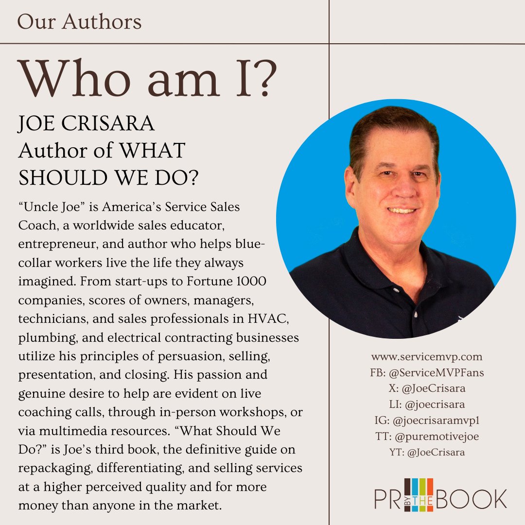 PRbytheBook's tweet photo. PR by the Book #AuthorIntroduction featuring @JoeCrisara!
📖 WHAT SHOULD WE DO?
🔎 Business
📆 March 2024
Read his full author bio & book description here: https://t.co/C3qS3qaj3q https://t.co/IV9sYrRLXN