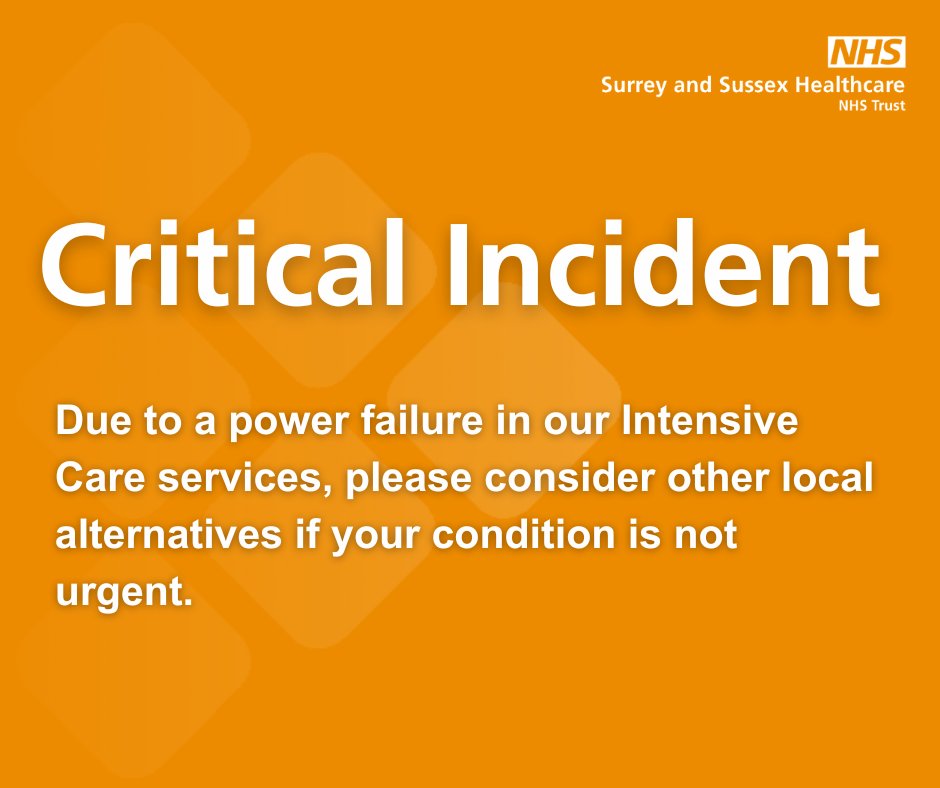 We have declared a critical incident due to a localised power failure in our Intensive Care services. While our ED is not closed, please consider other local alternatives bit.ly/4azQLzd if your condition is not urgent. For me information: bit.ly/3UKsb9i