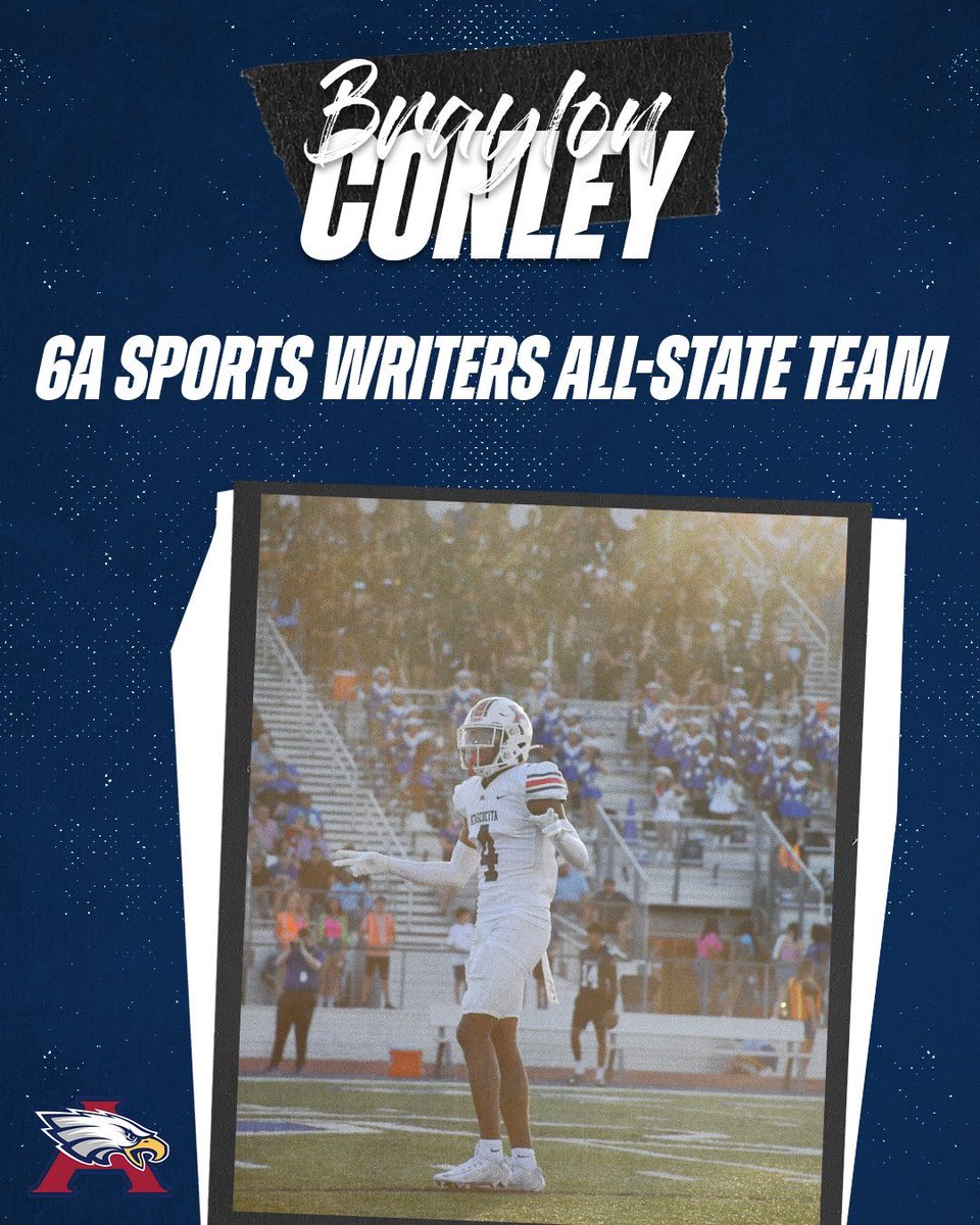 𝟐𝟎𝟐𝟑 𝐓𝐒𝐖𝐀 𝐀𝐥𝐥 𝐒𝐭𝐚𝐭𝐞 𝐓𝐞𝐚𝐦 Congratulations to @AHSEagleFB very own @braylon_conley on being named to the 2023 Texas Sports Writers Association’s Class 6A All-State Team!
