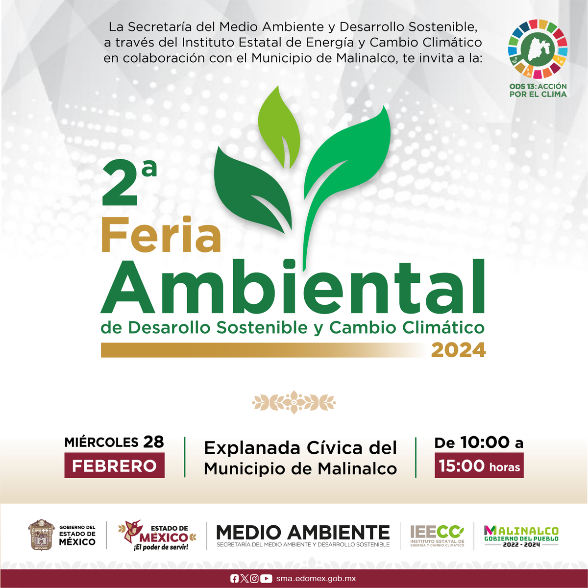 IEECCedomex's tweet photo. ¡Cada vez falta menos!
No te pierdas la 2a Feria Ambiental de #DesarrolloSostenible y #CambioClimático. 🌱⚡️🌎🌦️♻️
¡Nos vemos el 28 de febrero en #Malinalco para compartir conocimiento y actividades para todas las edades!
#2aFeriaAmbiental2024
#ElPoderDeServir
#IEECC https://t.co/QdI9ik6qpm