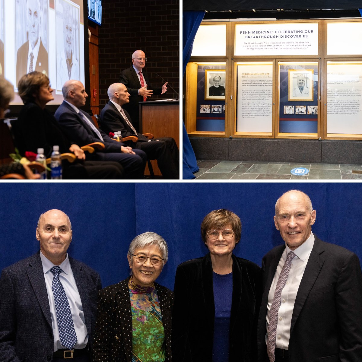 In celebration of four of its Breakthrough Prize recipients, @PennMedicine unveiled displays showcasing the work of Virginia Lee, PhD; Katalin Karikó, PhD; Drew Weissman, MD, PhD; and Carl June, MD. Read more about the path from idea to breakthrough: spr.ly/6010nui1O.