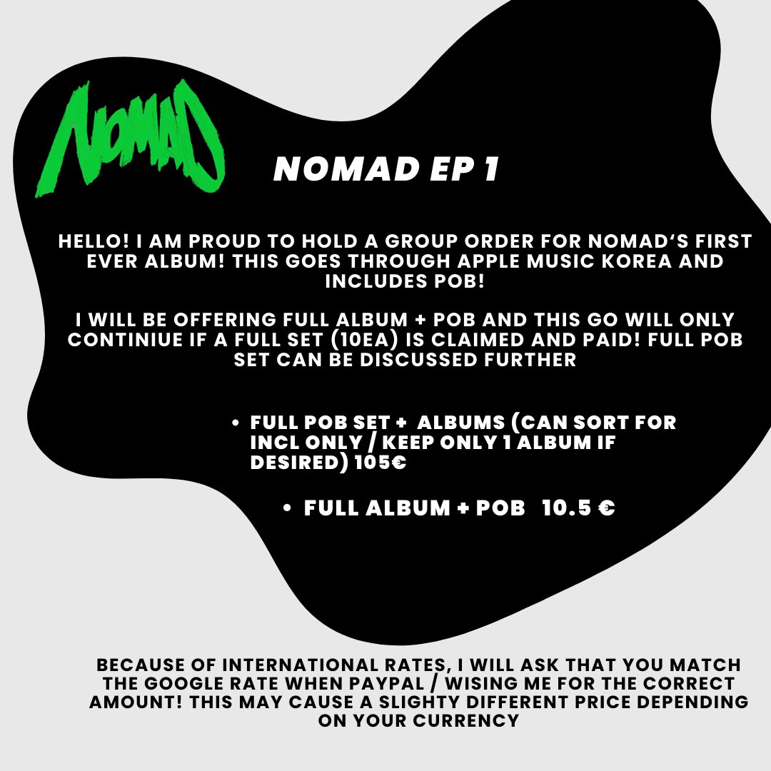petcheethwa's tweet image. 노매드 NOMAD EP 1 APPLE MUSIC GROUP ORDER GO POB 

- more info on Instagram: petcheethwa
- EU BASED / WW SHIP

✅ all versions available 
✅ pc sorting 
✅ shipping to Kor proxy first 

#nomad #nomadgo #doy #sangha #one #rivr #junho #노매드 #양도