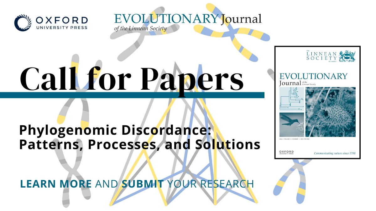 The @EvolJLinnSoc invites contributions for a new call for papers on Phylogenomic Discordance: Patterns, Processes, and Solutions to explore the origins of phylogenetic discordance within contemporary genomic datasets. Submit your research today: oxford.ly/4buLDN4
