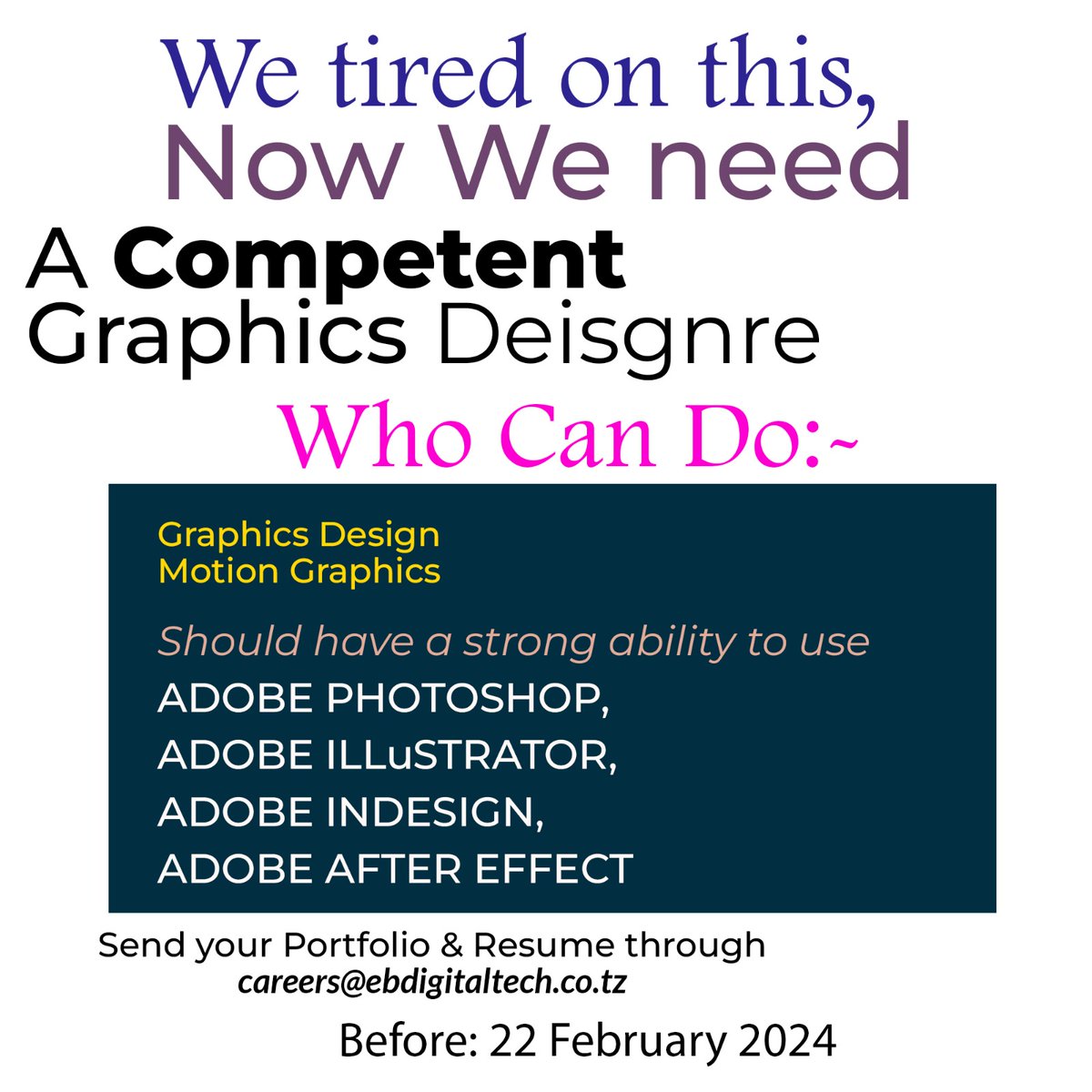 ebdigitaltec's tweet photo. We need a Professional Graphics Designer! https://t.co/CG066pJqwx