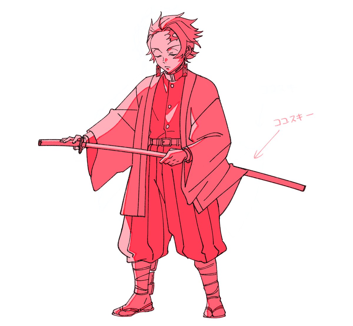 kamado tanjirou 1boy male focus solo weapon demon slayer uniform sword scar on face  illustration images