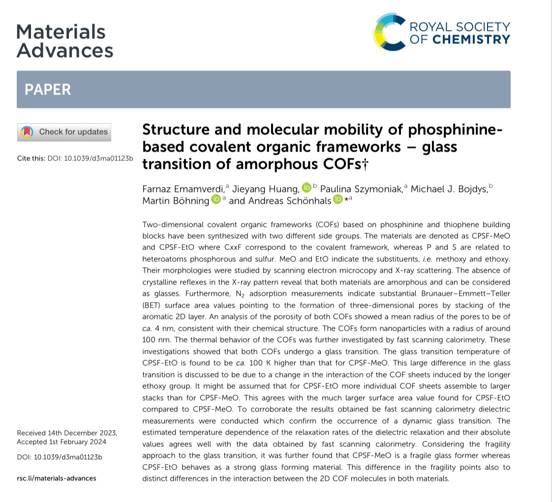 aschoenhals's tweet photo. Please read our new publication about the structure and dynamics of novel Covalent Organic Frameworks @BAMResearch @MatChIng_BAM DOI:%2010.1039/d3ma01123b https://t.co/suFvBhP9lw