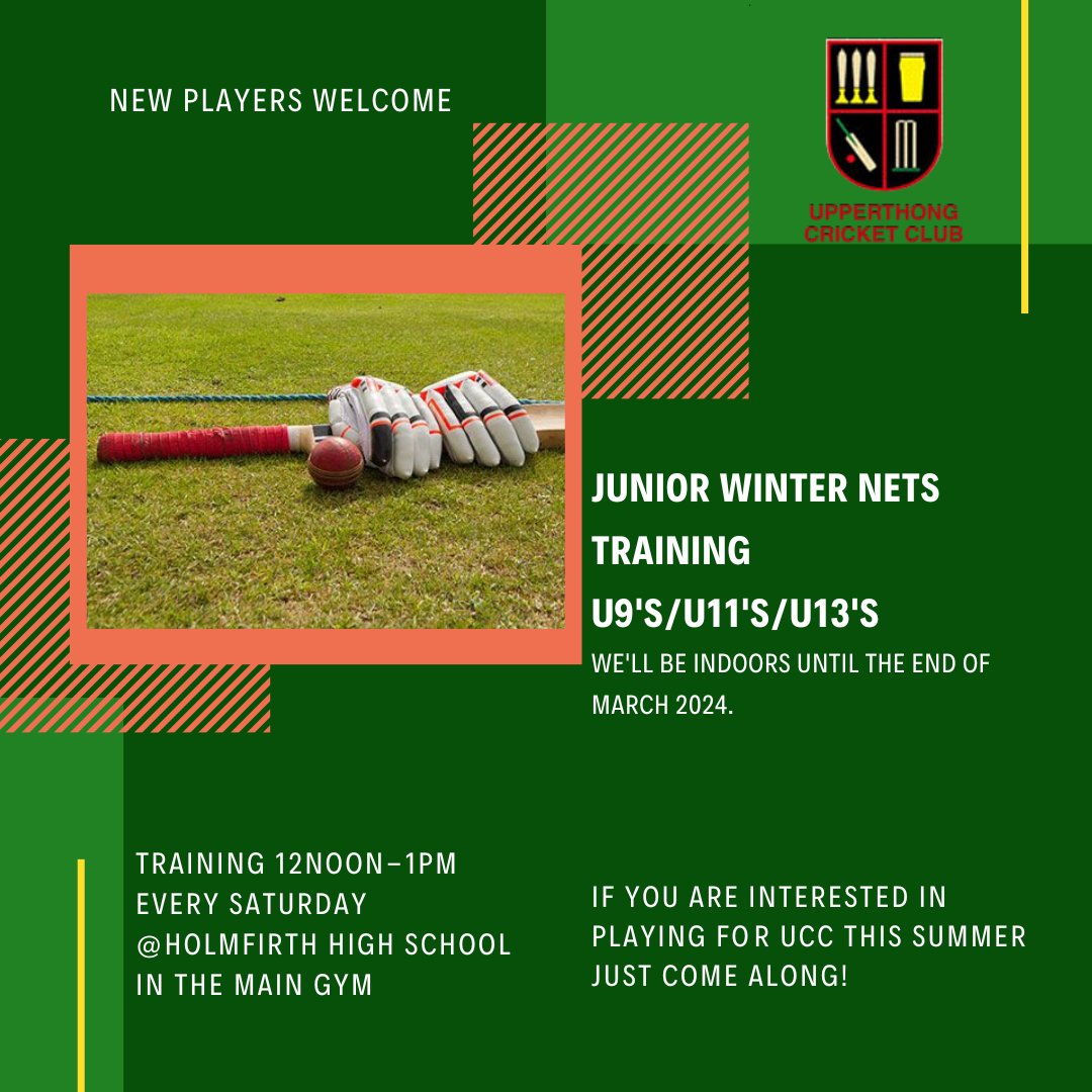 Junior Winter Nets Training all welcome new and old! The start of the season will soon be here 🏏