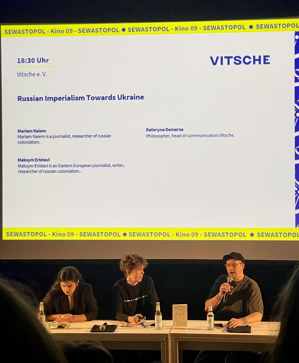 So proud of this panel happening on russian imperialism organised by @VitscheBerlin with incredible @maksymeristavi, @mariamposts and moderated by head of comms of Vitsche @k_demerza.

This is all a part of Cafe Kyiv organised by @KASonline and many partners.