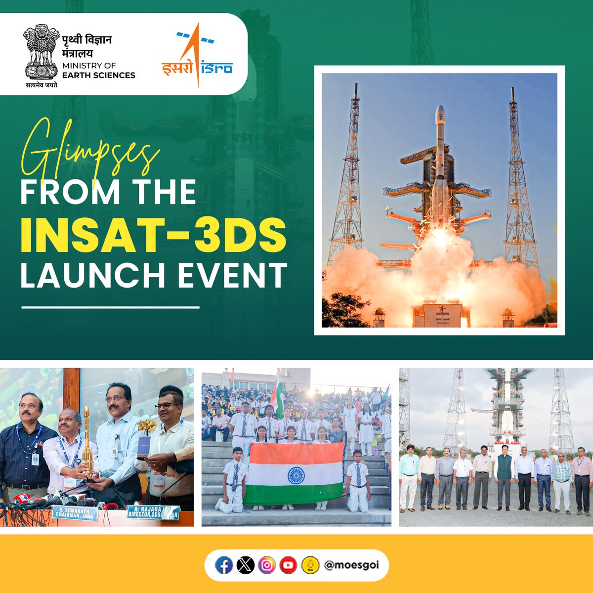 moesgoi's tweet image. Some of the notable pictures from the INSAT-3DS satellite launch site!

If you have missed the event, watch the full launch here 👇🏻
youtu.be/iTerLtY1e3g?si…

#INSAT3DS #SatelliteLaunch #SpaceExploration 🚀