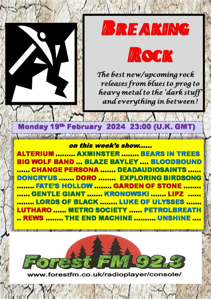 Announced! <a href="/pjbreakingrock/">Breaking Rockshow</a> today 11pm (UK) stream forestfm.co.uk/radioplayer/co… +<a href="/alterium_band/">Alterium</a> <a href="/bigwolfband/">Big Wolf Band 💙</a> <a href="/realblazebayley/">blazebayleyofficial</a> <a href="/bloodbound_band/">bloodbound</a> <a href="/changepersona/">Change Persona</a> <a href="/DeadAudioSaints/">Deadaudiosaints</a> <a href="/doncryus/">Doncryus</a> <a href="/ExBirdsong/">Exploring Birdsong</a> <a href="/FatesHollowBand/">Fate's Hollow</a> <a href="/EndMachine/">THE END machine Official</a>  <a href="/KronowskiOff/">Kronowski</a> <a href="/UnshineBand/">UNSHINE</a>  @lukeofulysses <a href="/rewsmusic/">REWS</a> +more