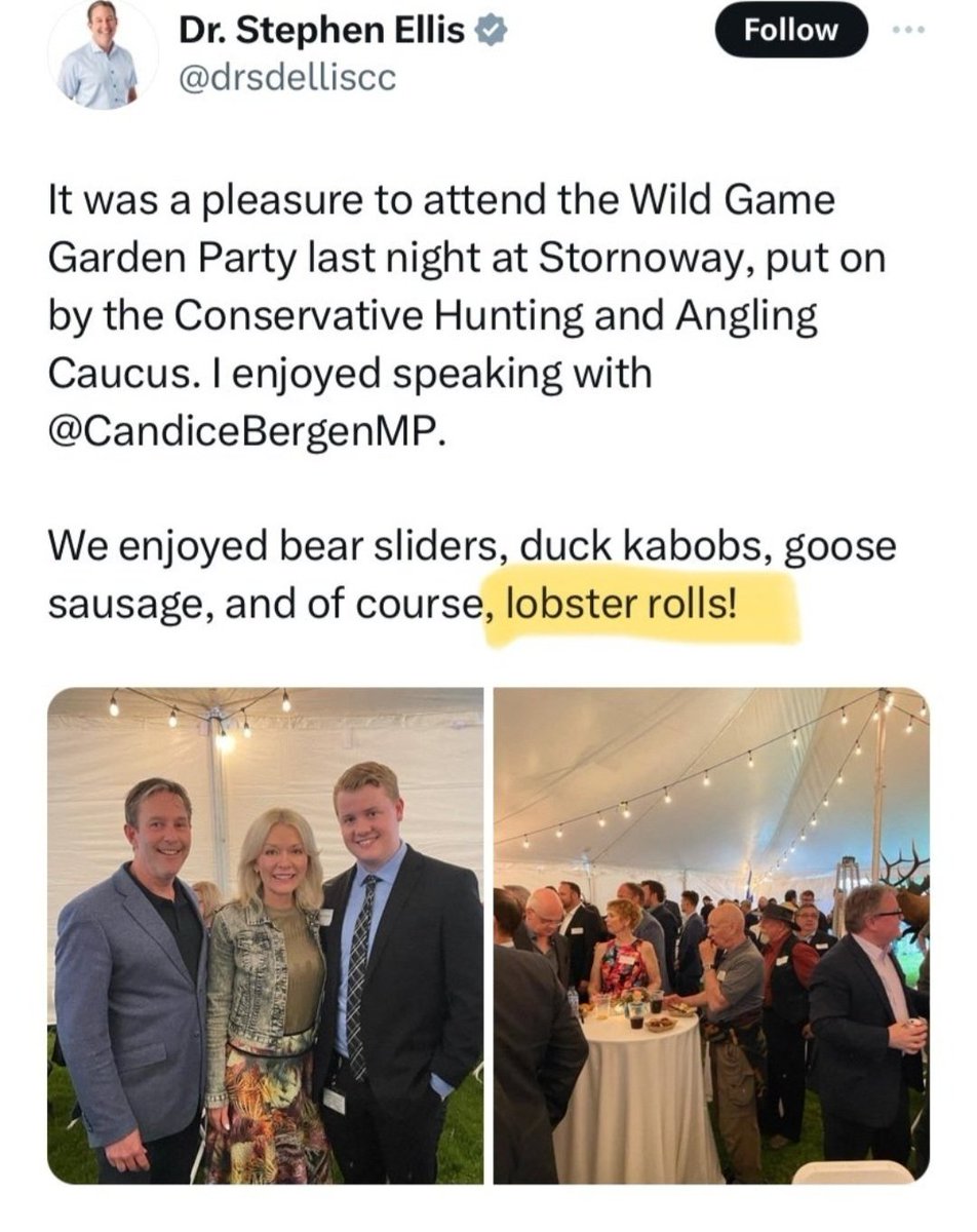 Chasingharmony1's tweet photo. @JohnBarlowMP @JamieDFox So it's okay if Cons feast on lobster? But not okay for a minister of agri/food from PEI to show support for a 3.2 billion dollar industry.
Lobster, it's only elitist if it's Libs who eat it. 🦞
#RageFarmingCons
#Lobstergate #ConsgottaCon
#HypoTwits https://t.co/AQUl2llKYc