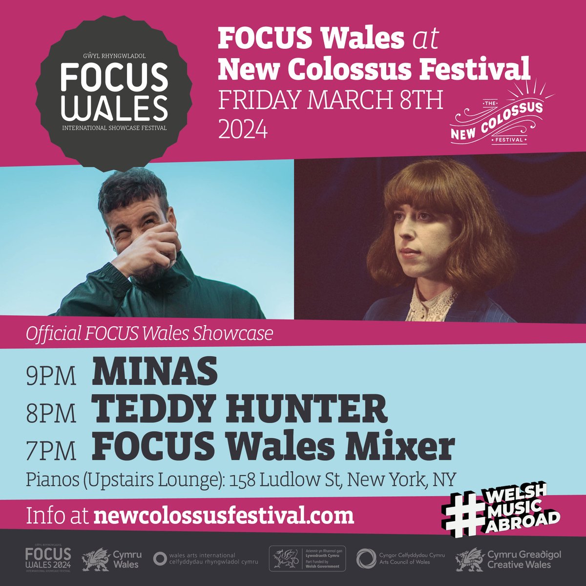 Hey NYC🗽We're showcasing 2 exciting artists from Wales in New York City this March for FOCUS Wales X @NewColossusFest 2024! Learn more & RSVP: welshmusicabroad.com/events/ 🏴󠁧󠁢󠁷󠁬󠁳󠁿🇺🇸 #WelshMusicAbroad CC: @WAICymruWales @CreativeWales @MinasSound @_teddyhunter