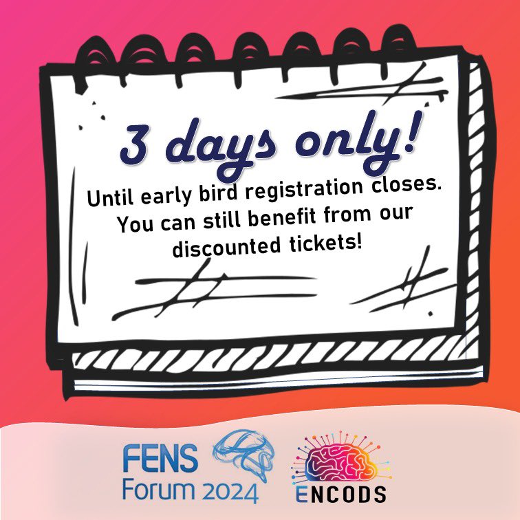 Don't delay! Grab the discounted registration rate for ENCODS 2024 now! ⏱️🏃‍♂️🏃‍♀️ #phdlife #neuroscience #conference #earlycareer #DeadlineApproaching #earlybird @FENSorg