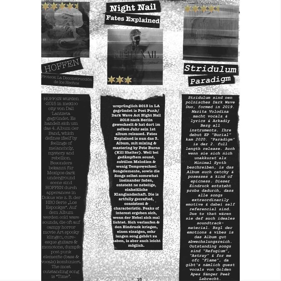 'Paradigm' review on Benachteiligte Hedonist Zine. 🔻 #stridulum #maritavolodina #volodina #darkwave #coldwave #synthwave #minimalwave #minimalsynth #ebm #electronic #goth #gothic #gothicmusic #darkmusic #darkelectronic #darkindependent #alternativemusic #postpunk #80smusic