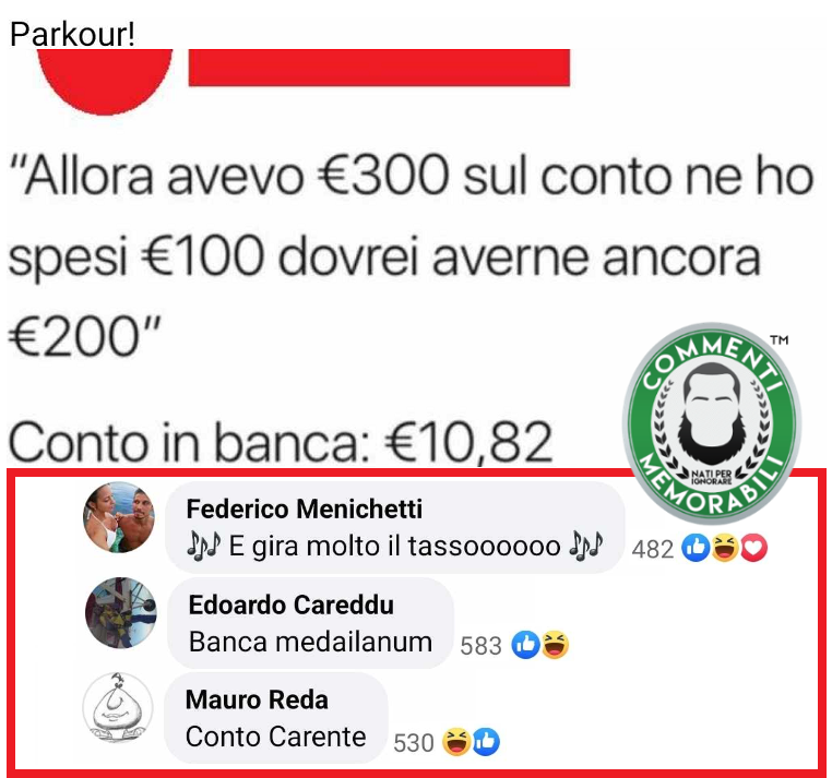CM_Memorabili's tweet photo. C'è chi avrà letto il primo commento cantando, e chi è rimasto lì "senza fare un tassooooo". #commentimemorabili #estrattoconto #ammettetelo https://t.co/Tqow7F1q2A