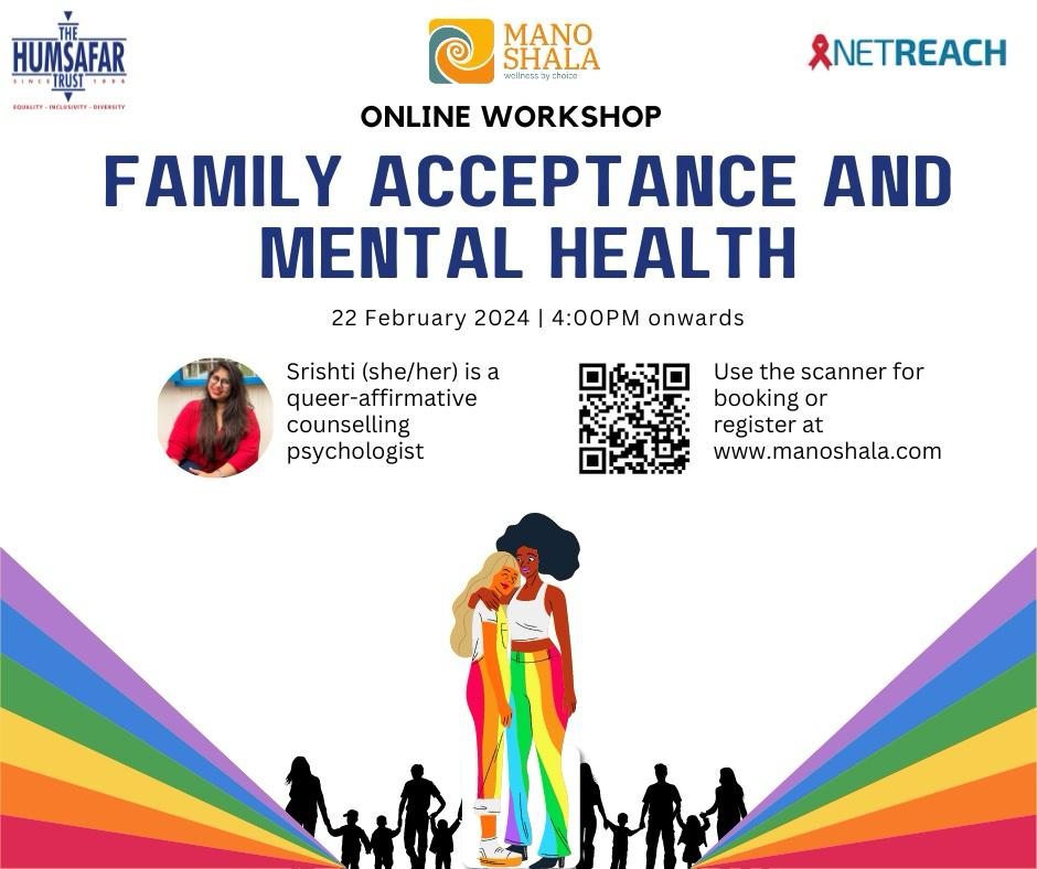 ManoShala's tweet photo. Join us for an empowering webinar on 22nd Feb 2024 focusing on 'Family Acceptance and Mental Health'
Don't miss this opportunity to gain valuable insights and tools for cultivating a supportive and accepting family environment. Register now for an enriching experience. https://t.co/0fbUDXfBMS