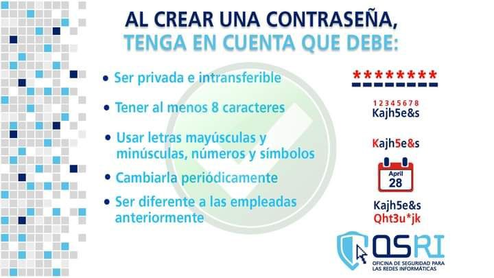 Las contraseñas son el primer paso para mantener nuestros datos protegidos.
#CubaRedesSeguras
#ciberseguridadparatodos
#InternetSeguro