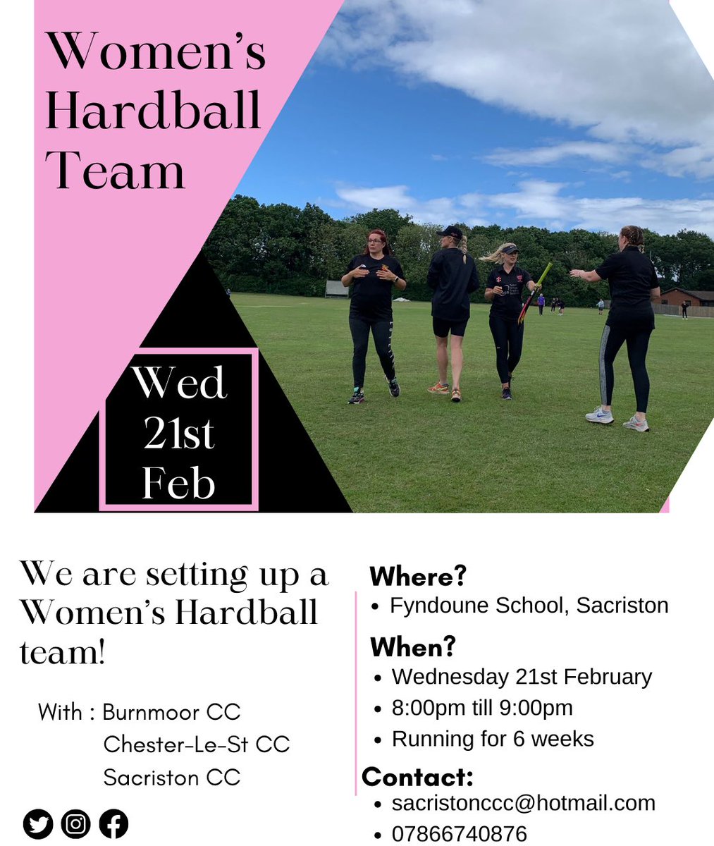 🏏 WOMENS HARDBALL TEAM! 🏏 Starting Wednesday! If you are interested, please get in touch via the contact on the flyer❗️