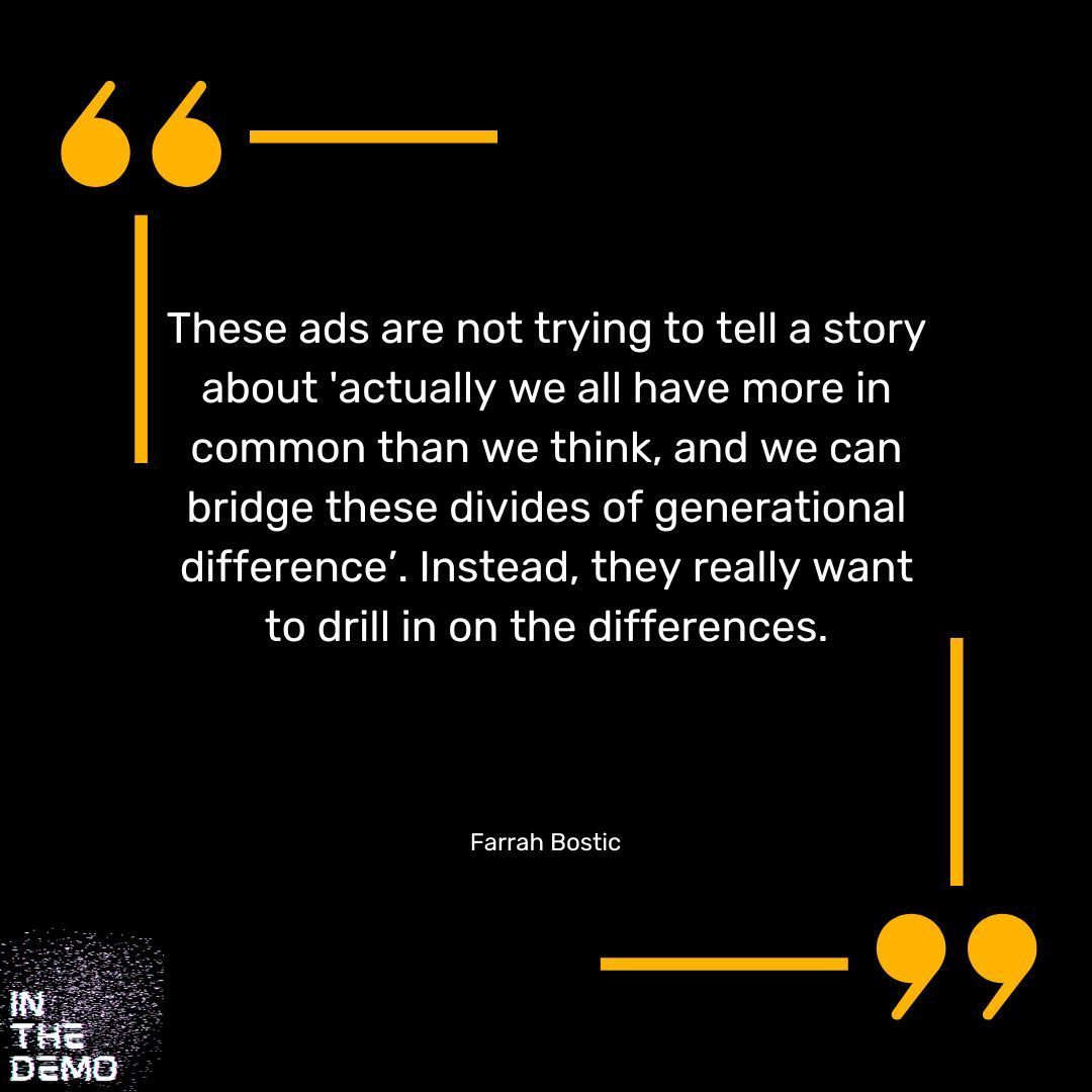 Do we have more in common than we think? Or are we all different across generations? Farrah and Adam chat how ads are tackling this topic on the latest In The Demo episode. #inthedemopod #millennials #generations #themillennialmyth #podcast youtube.com/w