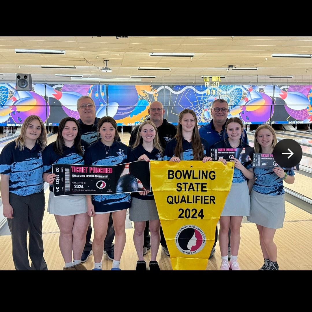 JHawkBowling's tweet photo. We got our eyes on the prize!  First ball rolls at 3pm! Let's Go JHawks! 💙🎳 #teamwork #bakerstrong #state2024 https://t.co/Ijy7jXNVNS