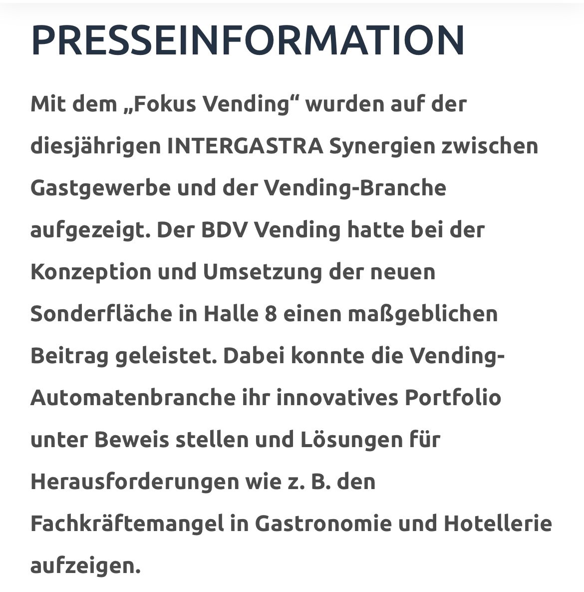 #INTERGASTRA 2024 – BDV zieht positive Bilanz.
Hier geht es zu unserer Presseinformation bdv-vending.de/intergastra-20…