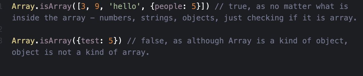 thefeengineer's tweet image. How to check if something is Array?
Array.isArray is the simplest way to check if an object is an array.