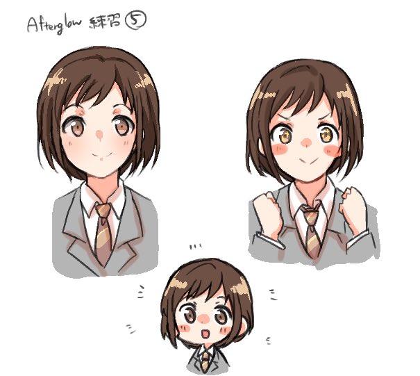 1girl smile brown hair short hair necktie clenched hands school uniform  illustration images