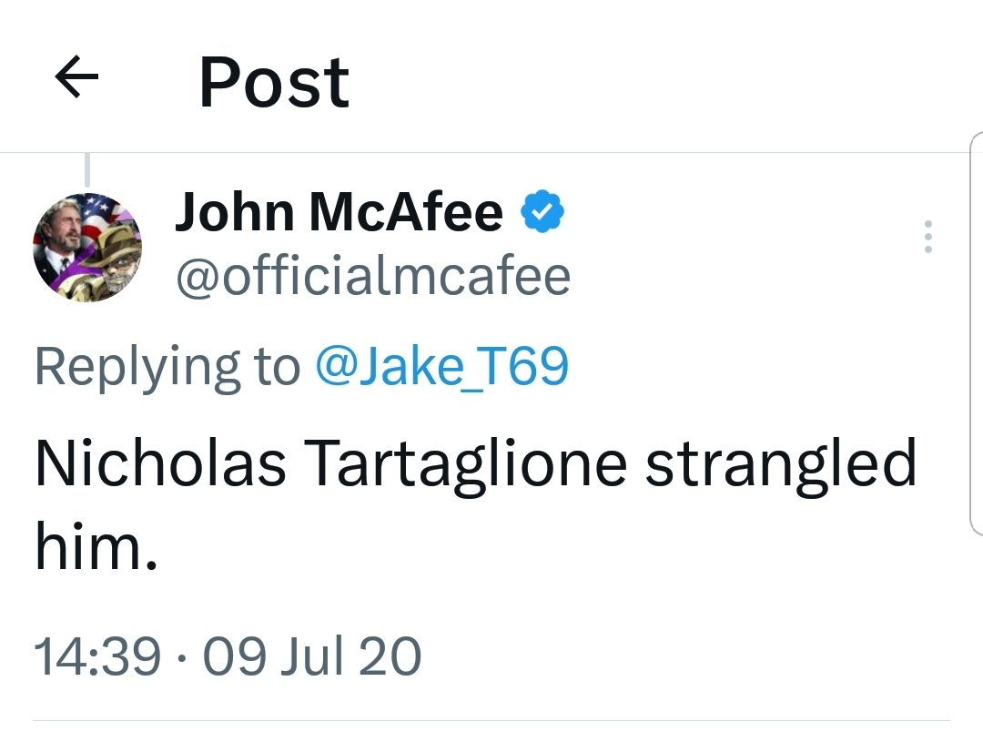 Less than 3 months after tweeting this John was arrested at the airport in Barcelona. We know how that ended. #JohnMcAfeeDidNotKillHimself #GoneButNotForgotten #LegendsNeverDie #RIP