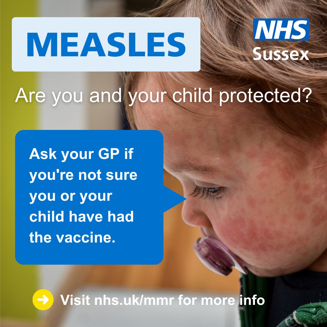 Measles cases are rising in England. Are you and your child protected?

It's never too late to have the MMR vaccine. Ask your GP practice if you're not sure if you have had both doses or to get booked in. 

For more information ➡️ nhs.uk/MMR