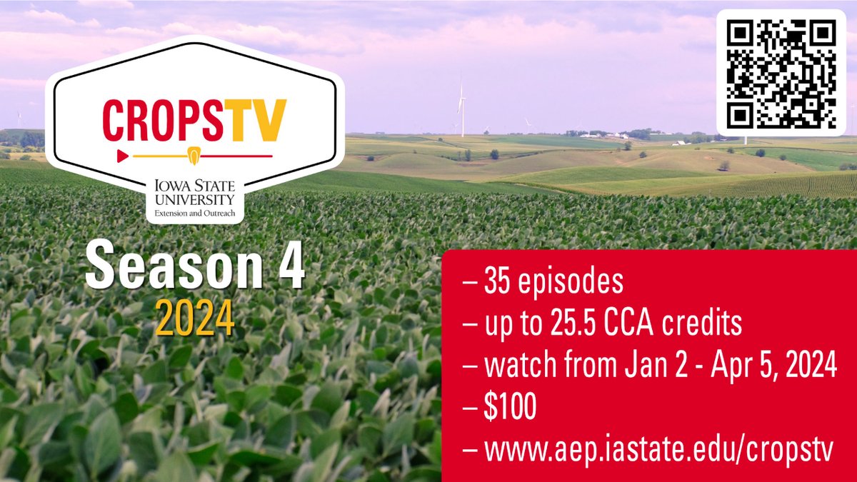 We’ve got everything from tax updates and pest management considerations to a weather outlook on the #CropsTV program. Watch the 35 episodes all winter, on your schedule! Learn more: aep.iastate.edu/cropstv/. #ISUCrops