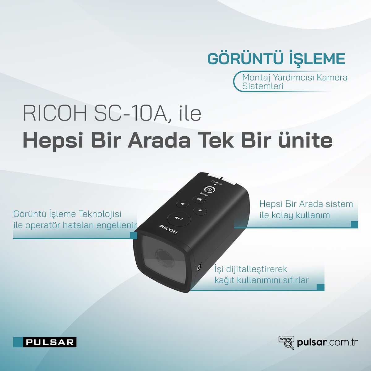 RICOH SC-10A, model eşleştirmesi ile iş süreci sırasında benzer parça, yanlış parça, çalışma talimatı ve diğer montaj koşullarını otomatik olarak kontrol eder. #pulsarrobotik #ricoh #süreçkontrol #süreçkontrolsistemleri #görüntüişleme