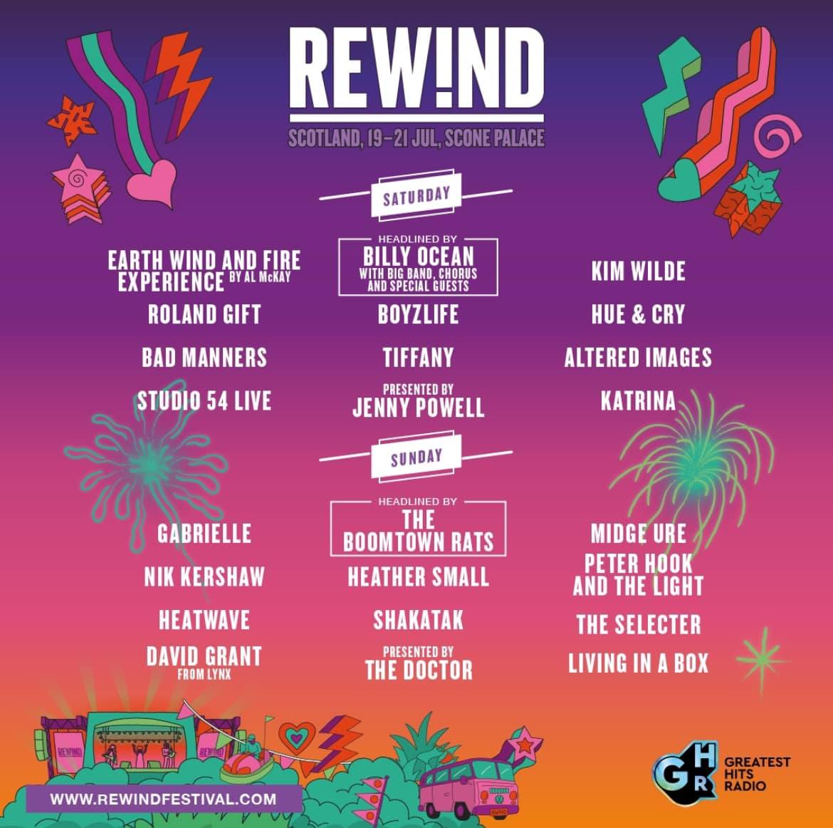 What a cracker of a festival Rewind Scotland promises to be, with a line up of some 80s gold. Scone Palace 19th- 21st July 2024 the line-up includes. looking forward to seeing @KatrinasWeb @claregrogan2 @kimwilde and so many more #80s