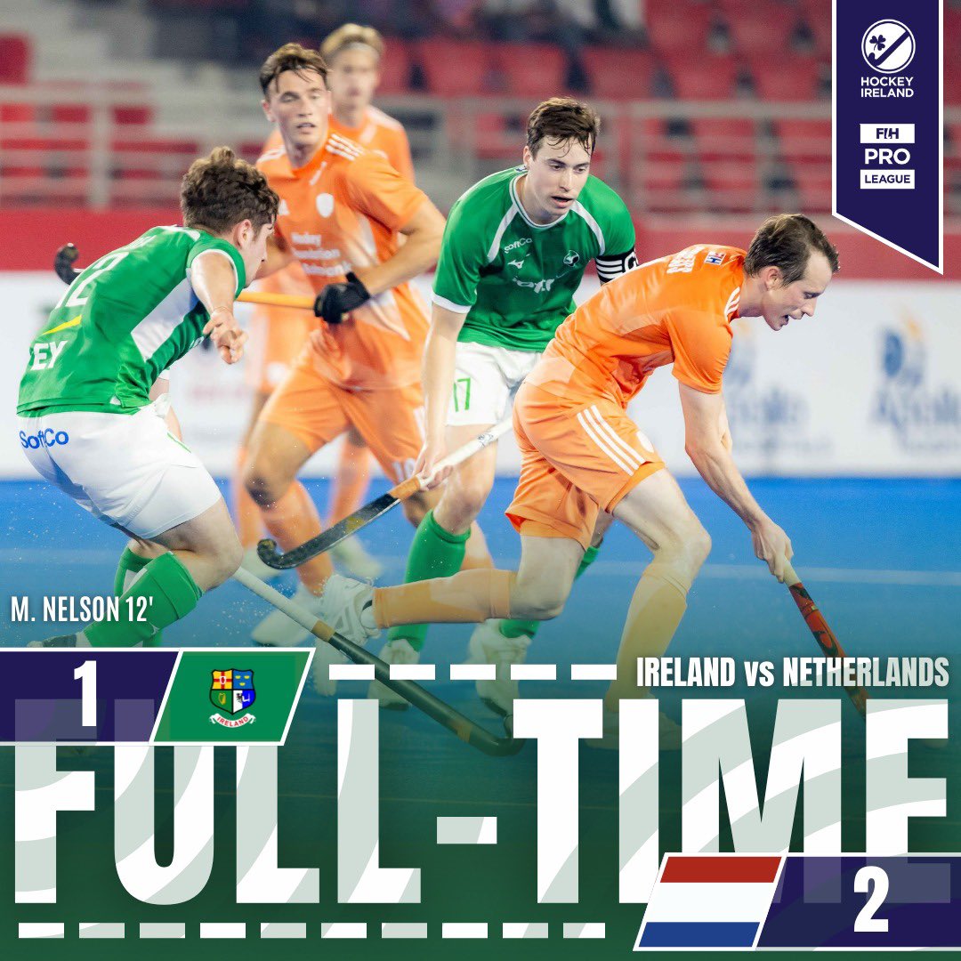𝐅𝐮𝐥𝐥 𝐓𝐢𝐦𝐞: 𝐈𝐑𝐋 𝟏 - 𝟐 𝐍𝐄𝐃 Another huge effort from IRL as they force the Netherlands into a tight battle. The #GreenMachine showed incredible determination throughout and continue to grow in confidence ☘️ #FIHProLeague #HockeyIndia #HockeyInvites #GreenMachine