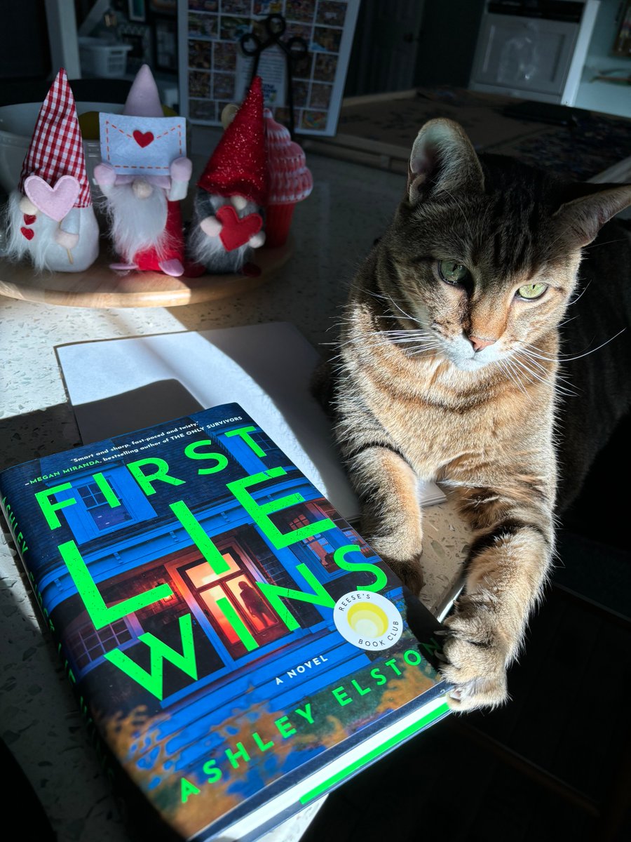 Sgt. Super Cooper can't get his claws away from @ashley_elston's FIRST LIE WINS. Elizabeth recs this thriller with 'deception right off the bat, this thriller is full of Southern charm, secret identities, and a cat & mouse game.' #MeowMonday Look for it on our shelvestoday!