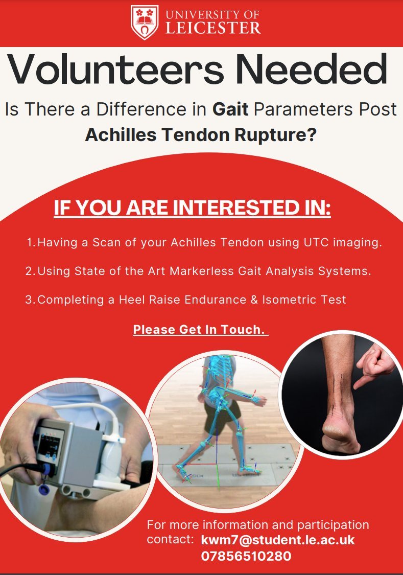 Have you previously had an Achilles tendon Rupture?  Interested in helping us understand the impact on your walking and muscle function?   THEN PLEASE GET IN TOUCH #Achilles #Ruptures