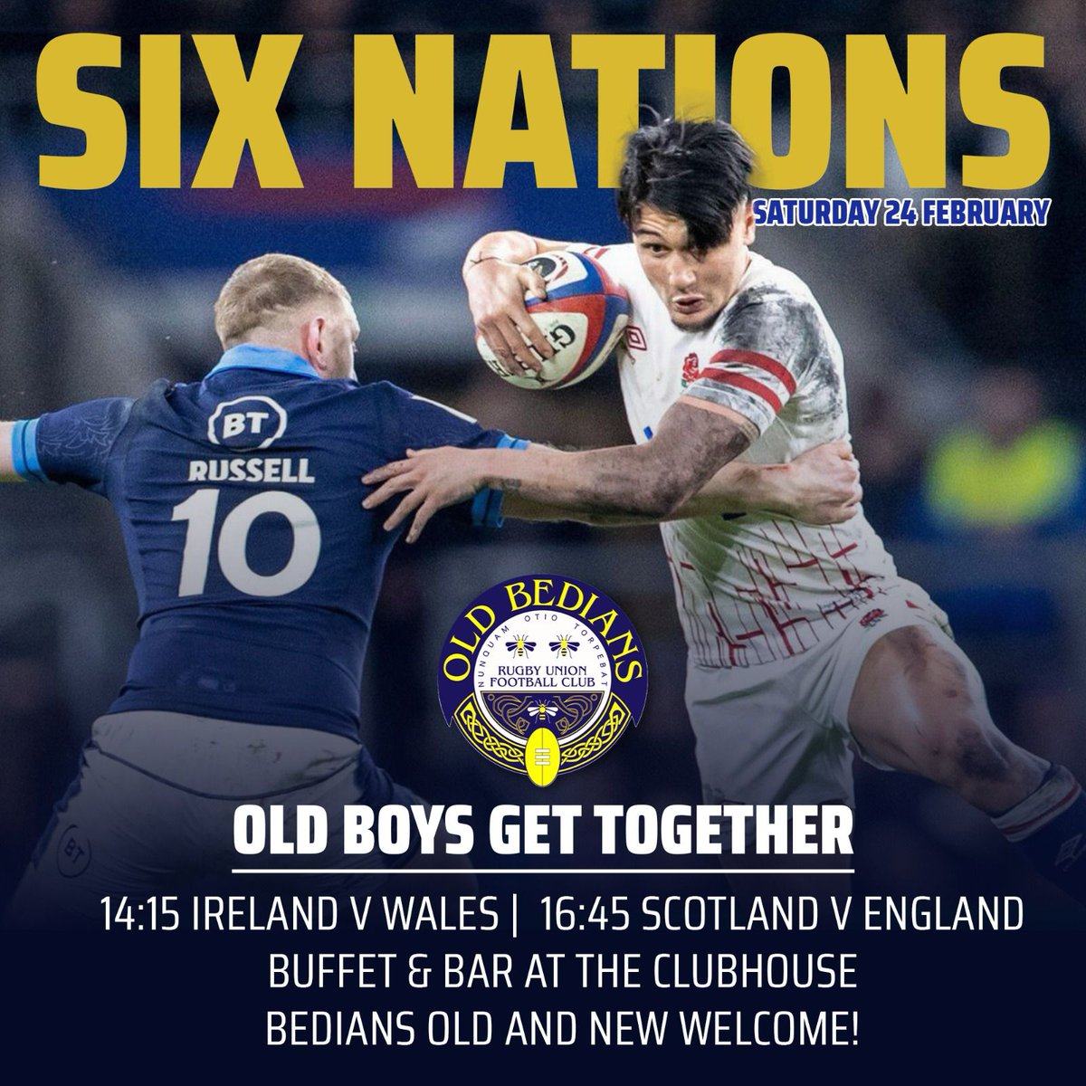 The Six Nations returns this weekend!

Although there are no senior Bedes fixtures, the club will be open for an Old Boys get together to watch Ireland v Wales &amp; Scotland v England 🏉

Bedians old and new welcome, we hope to see lots of familiar faces down at the club.