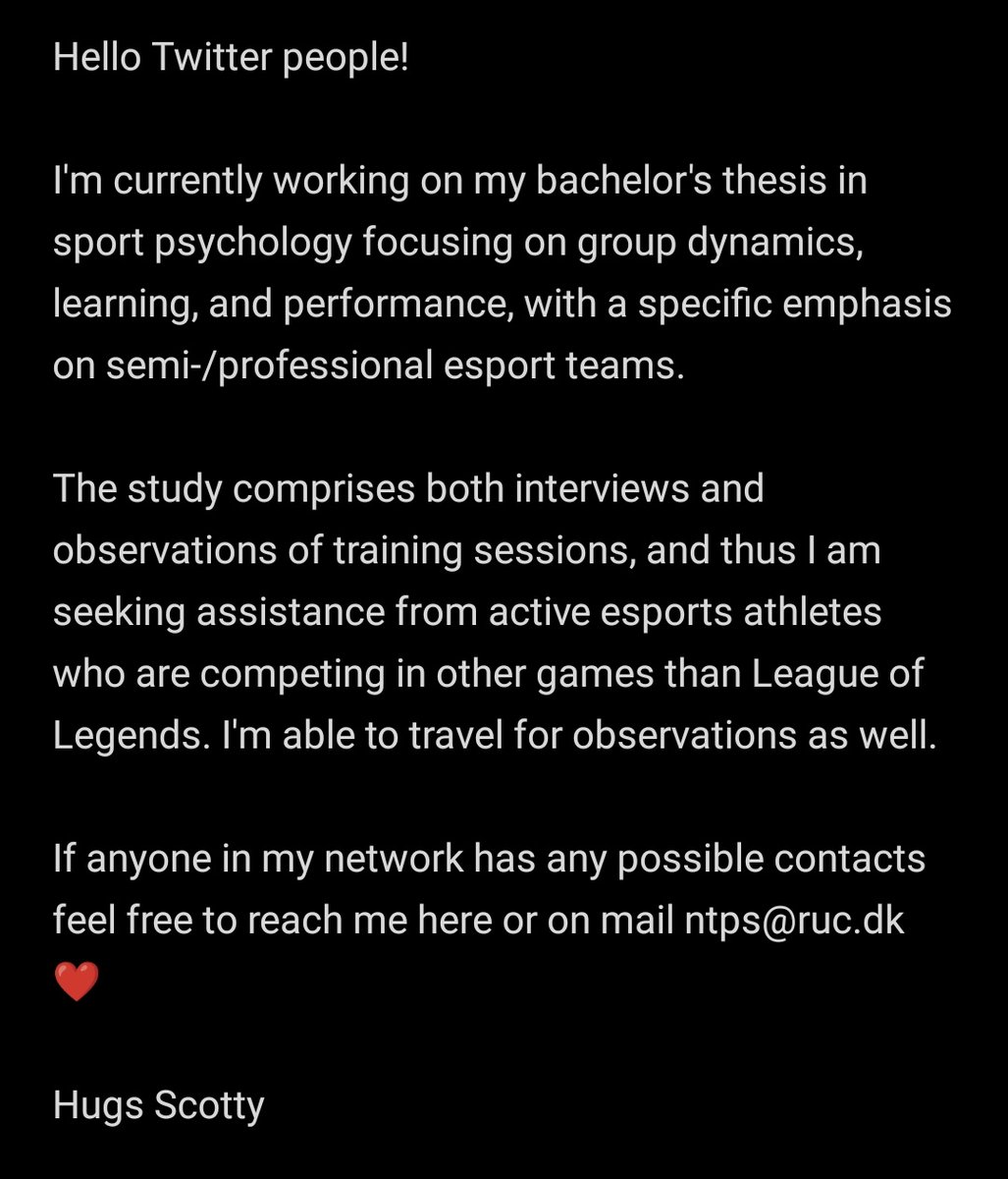 Looking for semi/professional esports teams regarding my Bachelor's thesis!

RT's also greatly appreciated 🔄